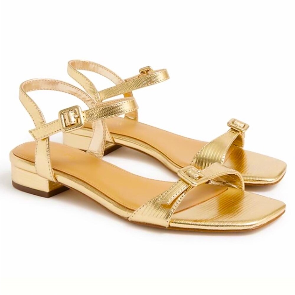 J. Crew Gold Lizard Textured ankle-strap flat sandals size 5H-M. Worn once